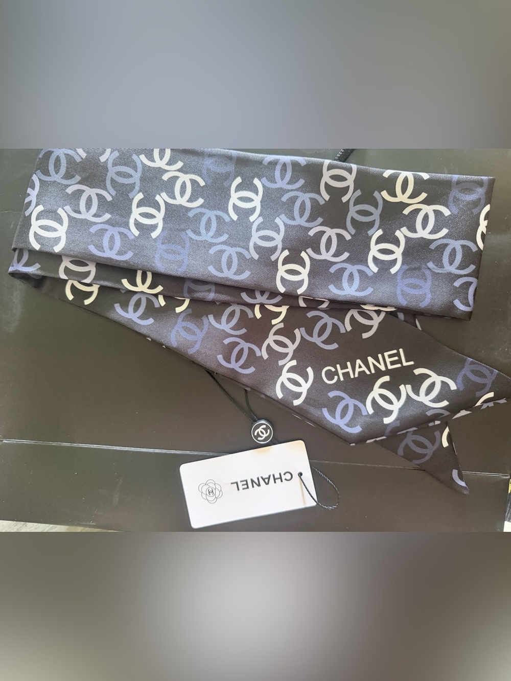 Fashion Black & Gray Logo Silk Scarf